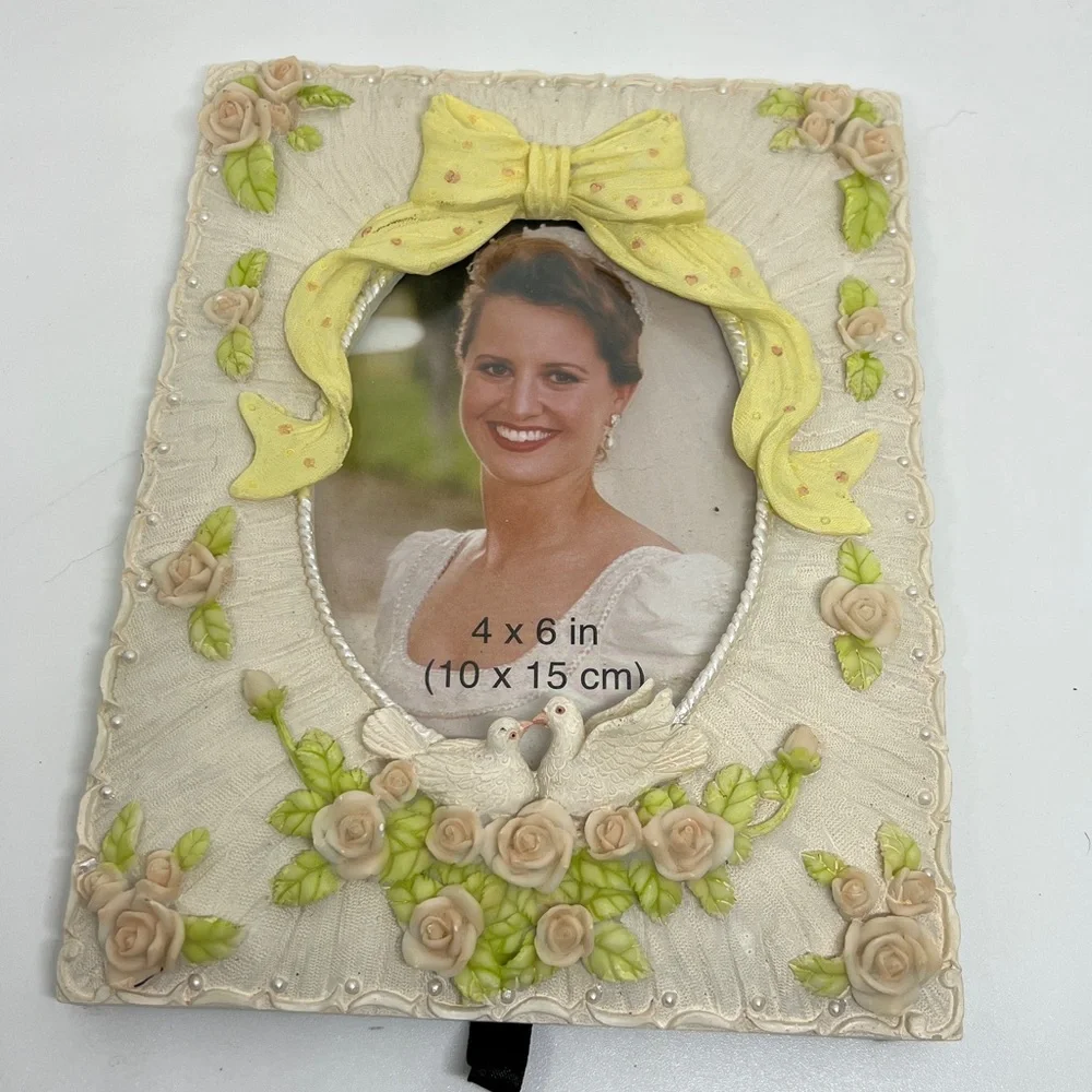 Floral Yellow Bow and Doves Picture Frame